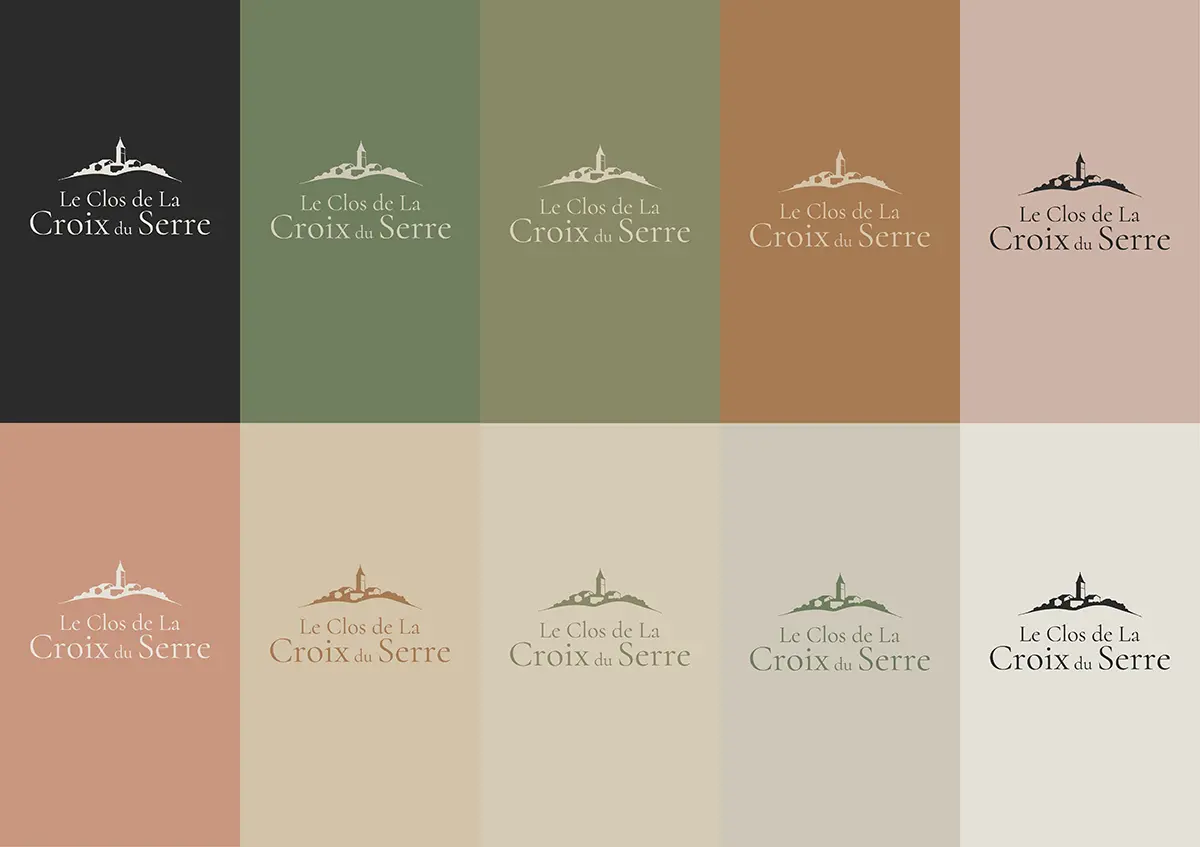 Déclinaisons du logo Le Clos de la Croix du Serre et palette de l’identité visuelle