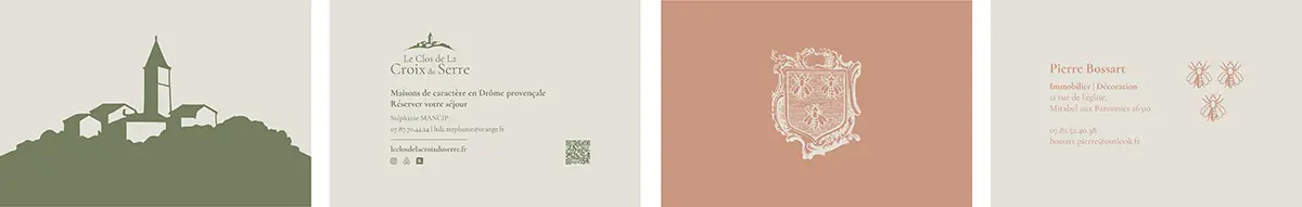 Carte de visite et éléments graphiques créés pour Le Clos de la Croix du Serre