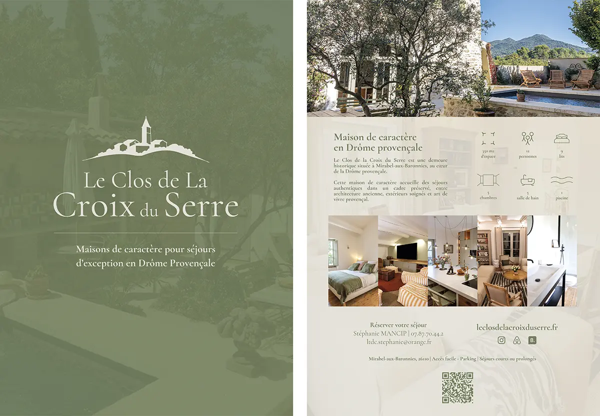 Flyer réalisé pour la promotion de la maison d’hôtes Le Clos de la Croix du Serre